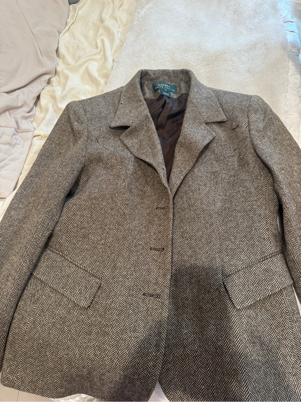 Ralph Lauren Herringbone Wool Blend Blazer - Brown/Gray